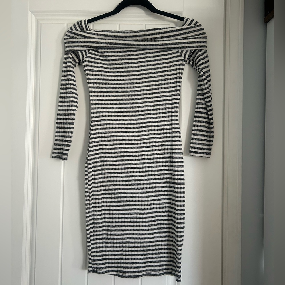 Charlotte Russe Black and White Striped Long Sleeve Dress